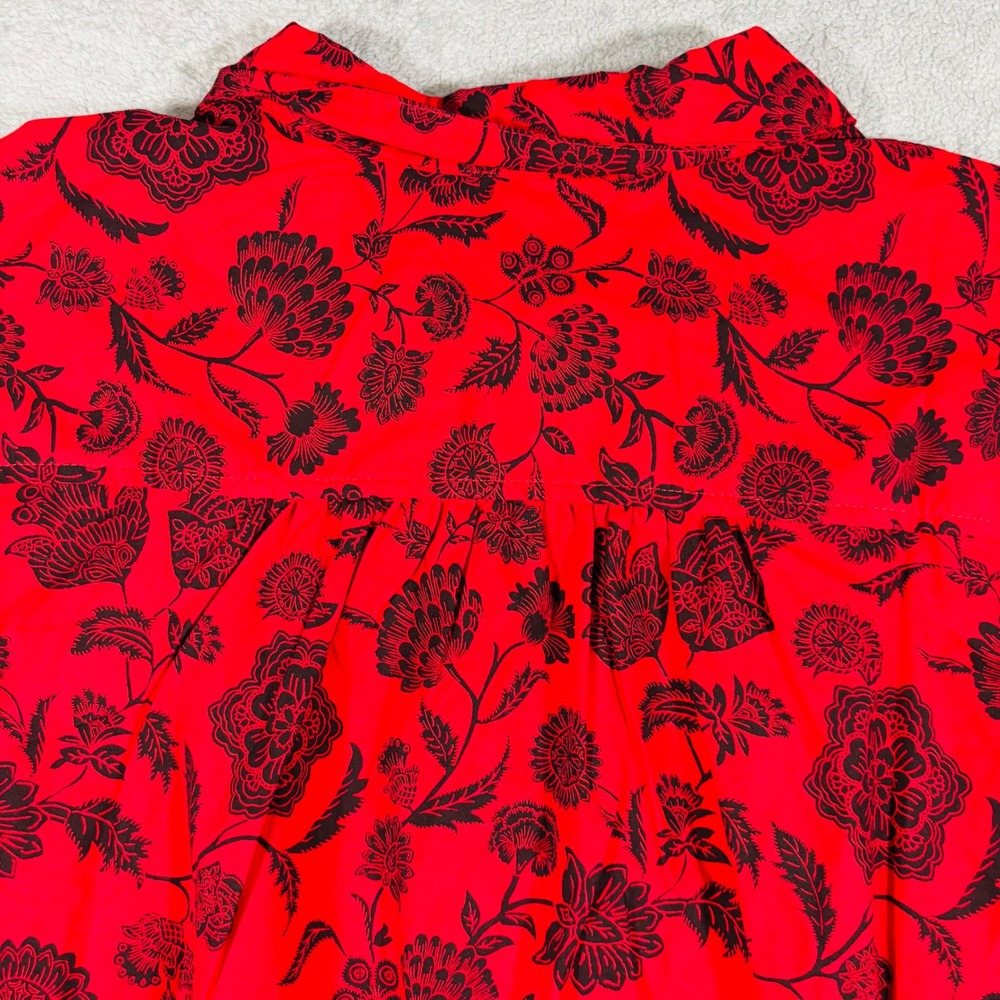Roaman's Button Down Shirt Womens 22W Red Black Floral Long Sleeve Cotton Blend - Picture 13 of 14